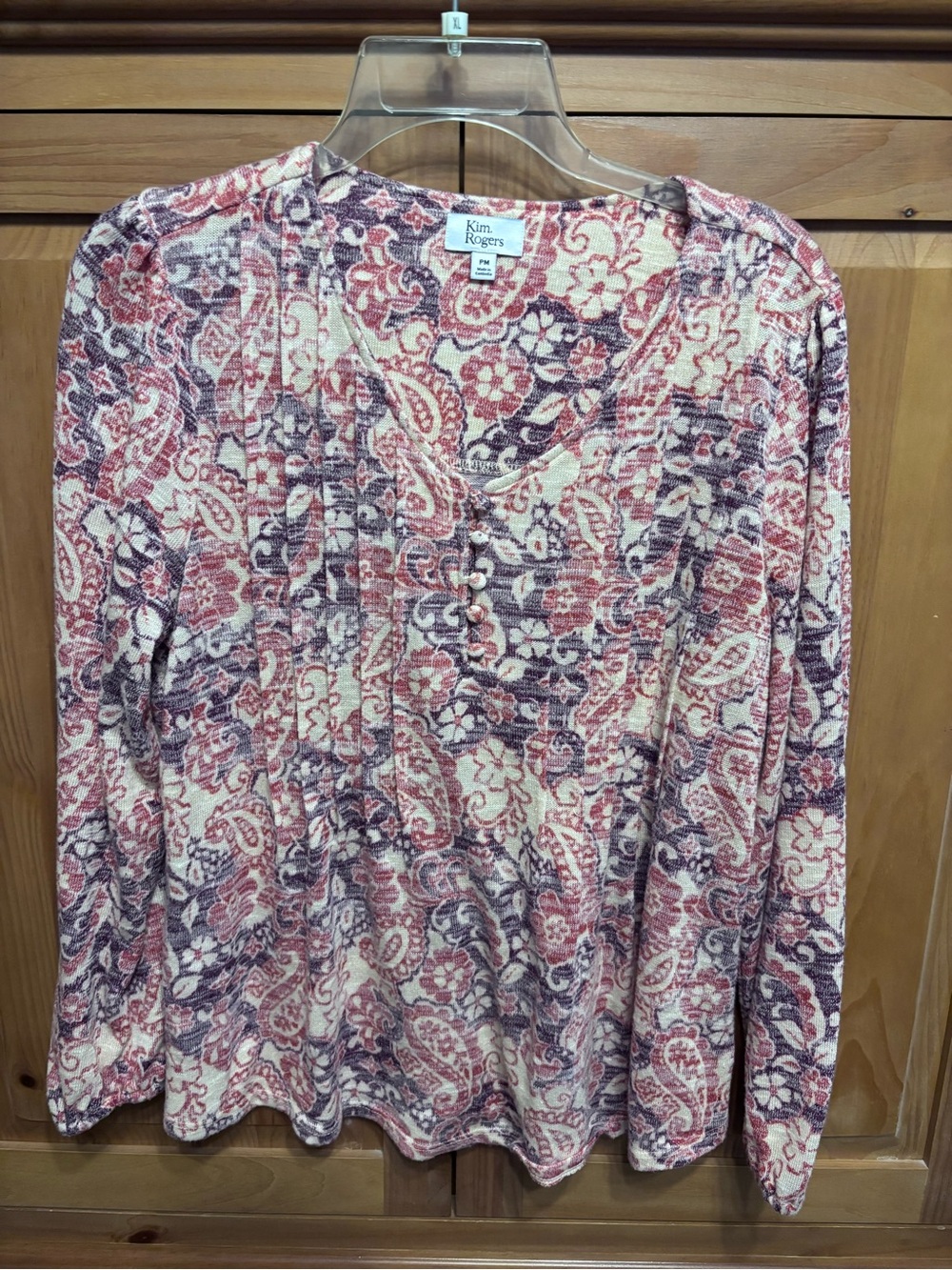 Kim Rogers Pink and Purple Paisley Long Sleeve Blouse